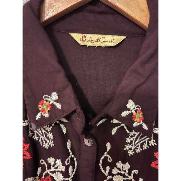 April Cornell tunic blouse Large embroidery brown fall Cottagecore boho Vintage - Picture 10 of 13